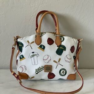 Dooney & Bourke White and Tan Oakland Athletics Print Bag